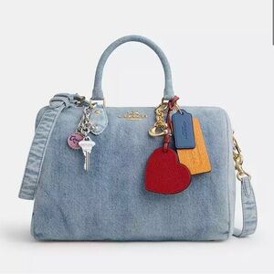 Coach Loved Denim Large Rowan Satchel with Bag Charms